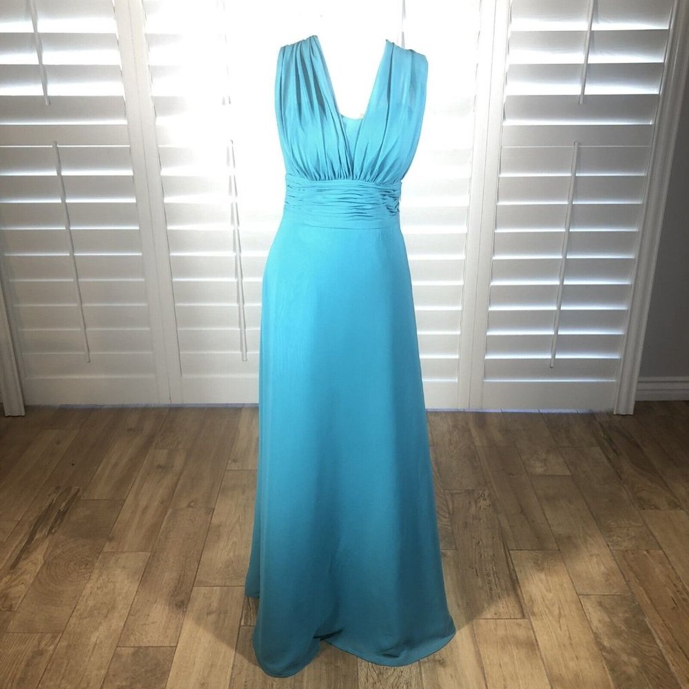 AZAZIE Chiffon Empire Maxi Dress A8 Teal Formal Prom Bridesmaid A-Line Scarf